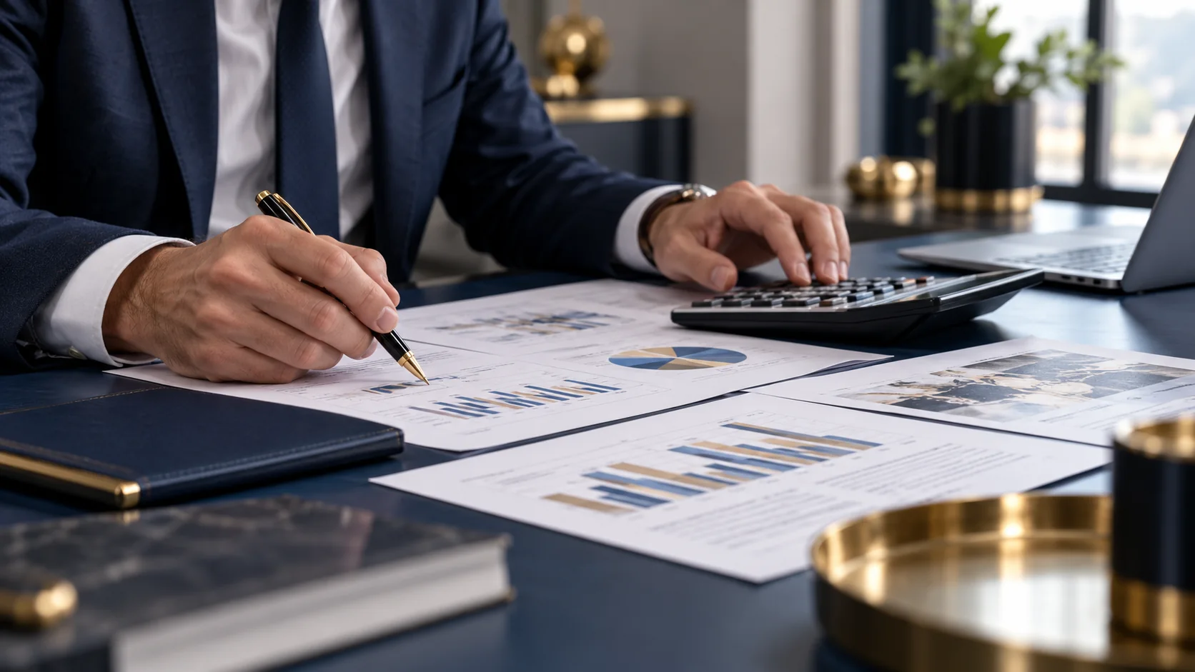 Finanzunterlagen und Taschenrechner bei der strukturierten Steuerplanung